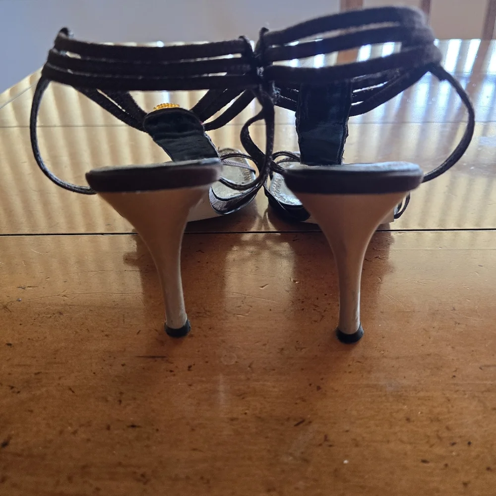 Vintage Brown Strappy High-heeled Bohemian Sandles By Rebels - Picture 7 of 11